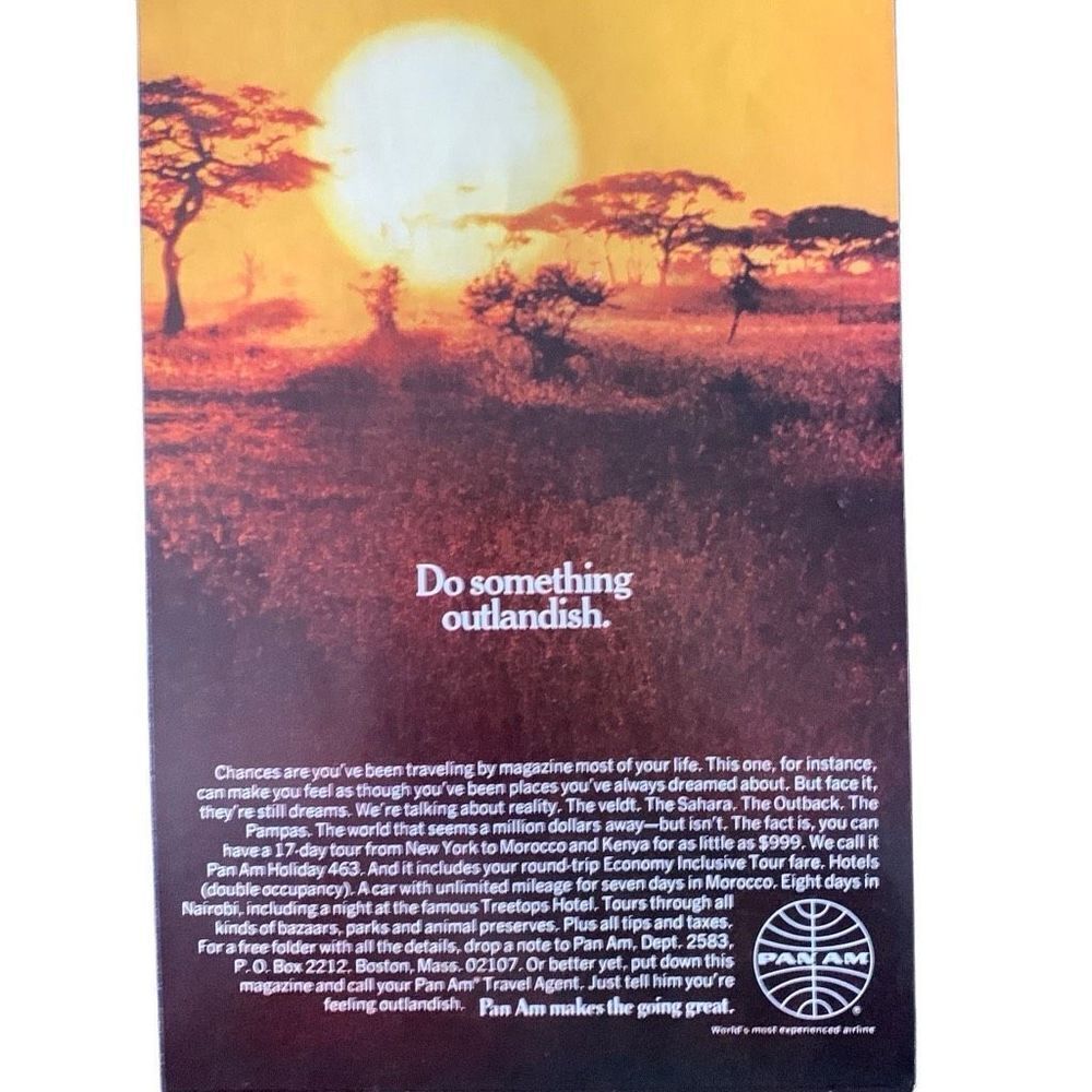 Vintage 1969 Pan Am Do Something Outlandish Ad Advertisement
